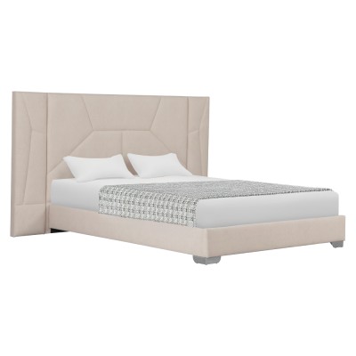 Pat cu somieră şi iluminare LED, 160x200, ţesătură Velvet bej, ALTESA