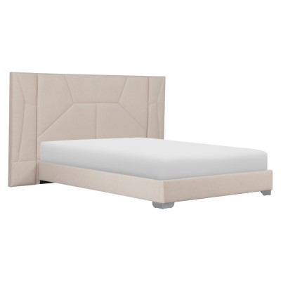 Pat cu somieră şi iluminare LED, 160x200, ţesătură Velvet bej, ALTESA