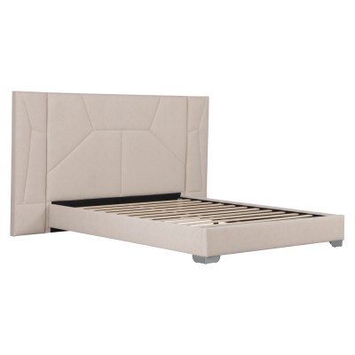 Pat cu somieră şi iluminare LED, 160x200, ţesătură Velvet bej, ALTESA