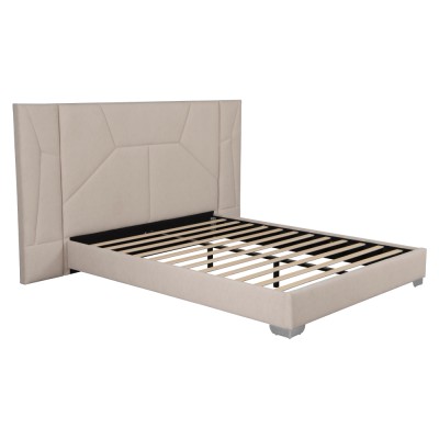 Pat cu somieră şi iluminare LED, 160x200, ţesătură Velvet bej, ALTESA