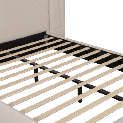 Pat cu somieră şi iluminare LED, 160x200, ţesătură Velvet bej, ALTESA