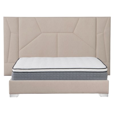 Pat cu somieră şi iluminare LED, 160x200, ţesătură Velvet bej, ALTESA