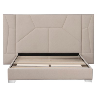 Pat cu somieră şi iluminare LED, 160x200, ţesătură Velvet bej, ALTESA