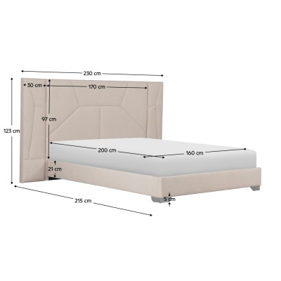 Pat cu somieră şi iluminare LED, 160x200, ţesătură Velvet bej, ALTESA