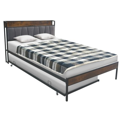 Pat cu somieră şi pat suplimentar extensibil, 160x200, negru/gri, NORDO