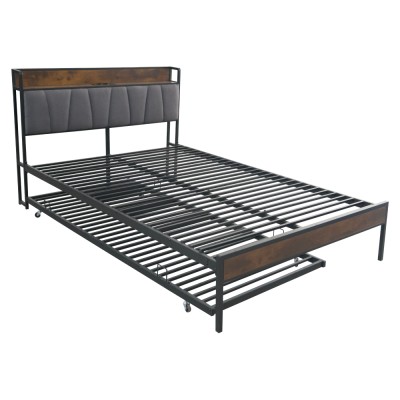 Pat cu somieră şi pat suplimentar extensibil, 160x200, negru/gri, NORDO