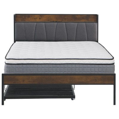 Pat cu somieră şi pat suplimentar extensibil, 160x200, negru/gri, NORDO