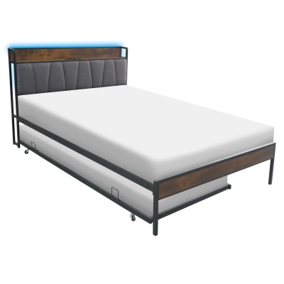 Pat cu somieră şi pat suplimentar extensibil, 160x200, negru/gri, NORDO