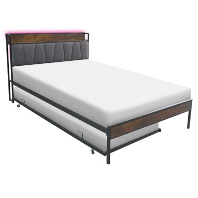 Pat cu somieră şi pat suplimentar extensibil, 160x200, negru/gri, NORDO