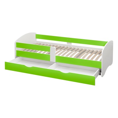 Pat cu somieră şi spaţiu de depozitare 80x160, alb/verde, COCOLINO