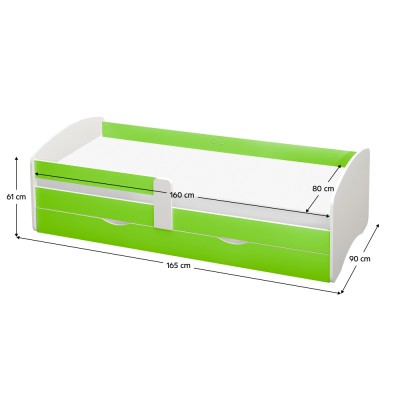 Pat cu somieră şi spaţiu de depozitare 80x160, alb/verde, COCOLINO