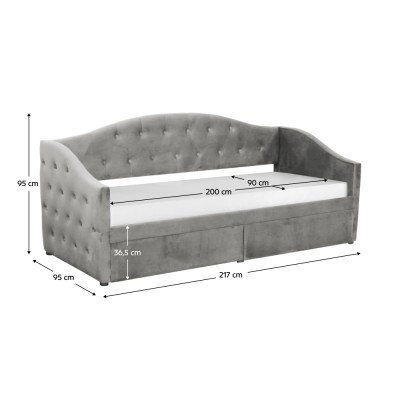 Pat cu spaţiu de depozitare, 90x200, ţesătură Velvet gri, ZASKA