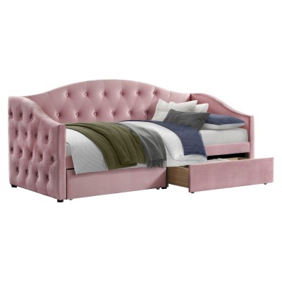 Pat cu spaţiu de depozitare, 90x200, ţesătură Velvet roz, ZASKA