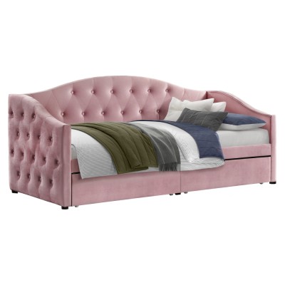 Pat cu spaţiu de depozitare, 90x200, ţesătură Velvet roz, ZASKA