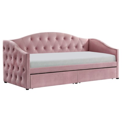 Pat cu spaţiu de depozitare, 90x200, ţesătură Velvet roz, ZASKA