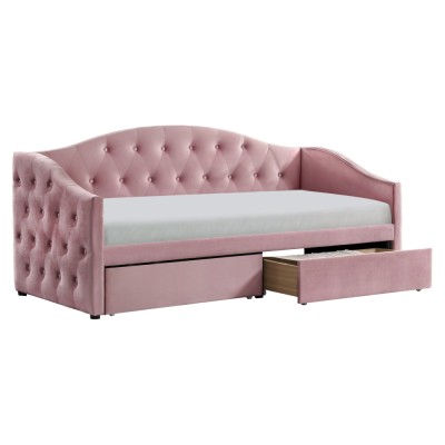 Pat cu spaţiu de depozitare, 90x200, ţesătură Velvet roz, ZASKA