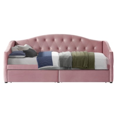 Pat cu spaţiu de depozitare, 90x200, ţesătură Velvet roz, ZASKA