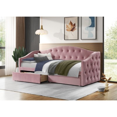 Pat cu spaţiu de depozitare, 90x200, ţesătură Velvet roz, ZASKA