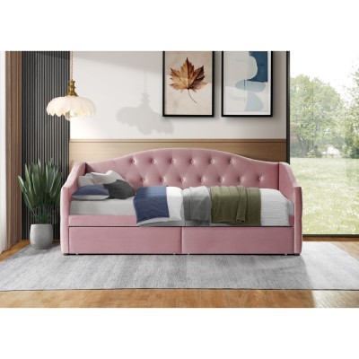 Pat cu spaţiu de depozitare, 90x200, ţesătură Velvet roz, ZASKA