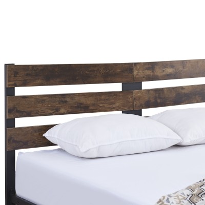 Pat matrimonial cu lamele, stejar rustic/metal, 160x200, ANEYA