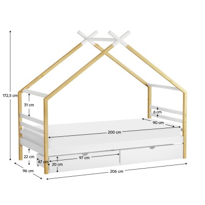 Pat Montessori, alb/maro, 90x200, TARA