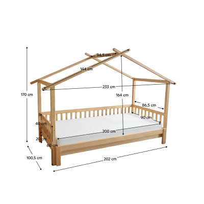 Pat Montessori cu pat suplimentar, natural, 90x200, KESIO