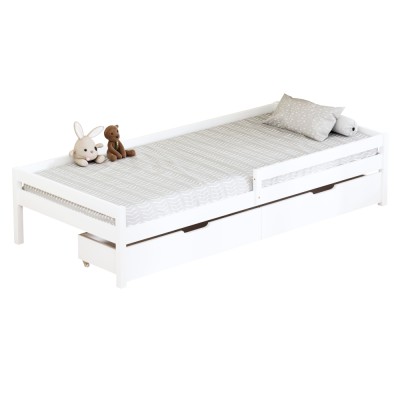 Pat pentru copii cu spaţiu de depozitare, 90x200, alb,  MIX NEW