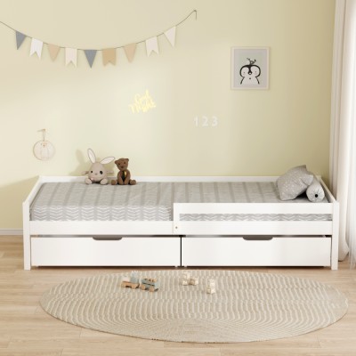 Pat pentru copii cu spaţiu de depozitare, 90x200, alb,  MIX NEW