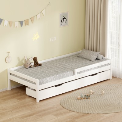 Pat pentru copii cu spaţiu de depozitare, 90x200, alb,  MIX NEW