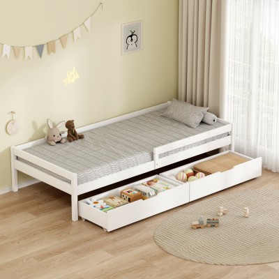 Pat pentru copii cu spaţiu de depozitare, 90x200, alb,  MIX NEW