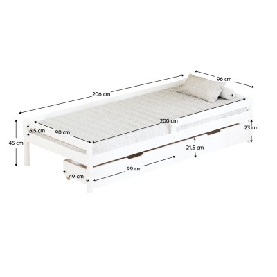 Pat pentru copii cu spaţiu de depozitare, 90x200, alb,  MIX NEW