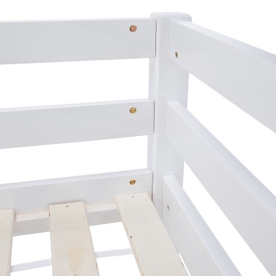 Pat supraetajat, 90x200, lemn masiv, alb, INEZA