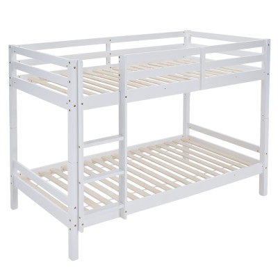 Pat supraetajat, 90x200, lemn masiv, alb, INEZA