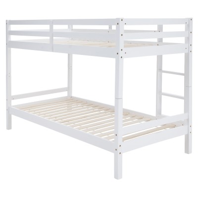 Pat supraetajat, 90x200, lemn masiv, alb, INEZA