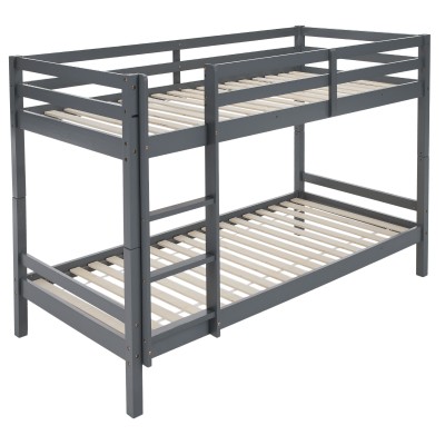 Pat supraetajat, 90x200, lemn masiv, gri, INEZA