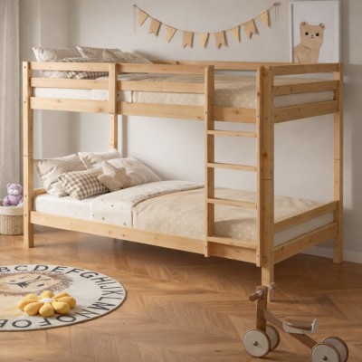 Pat supraetajat, 90x200, lemn masiv, natural, INEZA