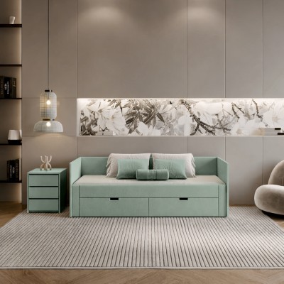 Patul extensibil, verde-gri, 90/180x200, ANTONY