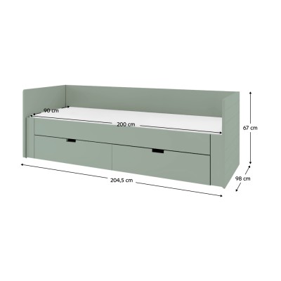 Patul extensibil, verde-gri, 90/180x200, ANTONY