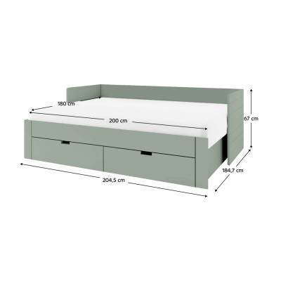 Patul extensibil, verde-gri, 90/180x200, ANTONY