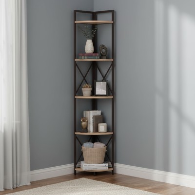 Raft de colţ cu poliţe, stejar/negru, PASOKO