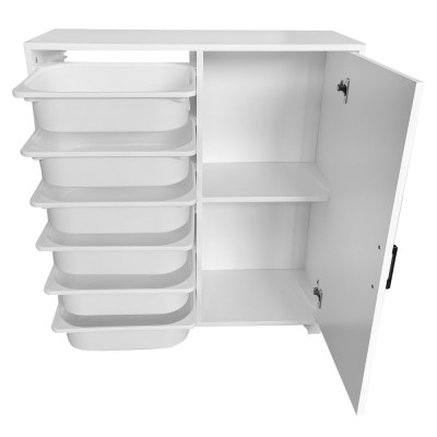Raft/dulăpior cu cutii de depozitare, alb, VELTO