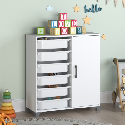 Raft/dulăpior cu cutii de depozitare, alb, VELTO