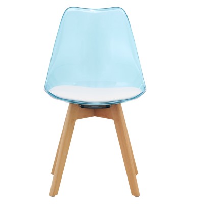 Scaun, albastru transparent, acrilic/piele ecologică/fag, BALI 3 NEW