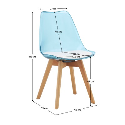 Scaun, albastru transparent, acrilic/piele ecologică/fag, BALI 3 NEW