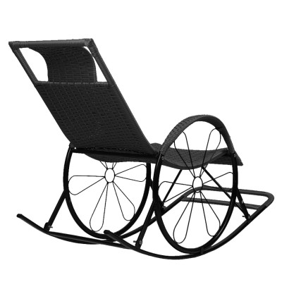 Scaun balansoar, ratan/metal, negru, ROKIN