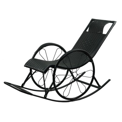 Scaun balansoar, ratan/metal, negru, ROKIN
