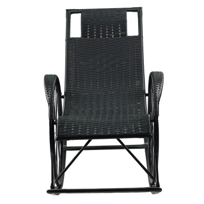 Scaun balansoar, ratan/metal, negru, ROKIN