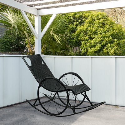 Scaun balansoar, ratan/metal, negru, ROKIN