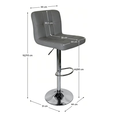 Scaun bar, piele ecologică gri/crom, KANDY 2 NEW