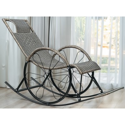 Scaun de balansare, ratan/metal, gri, ROKIN